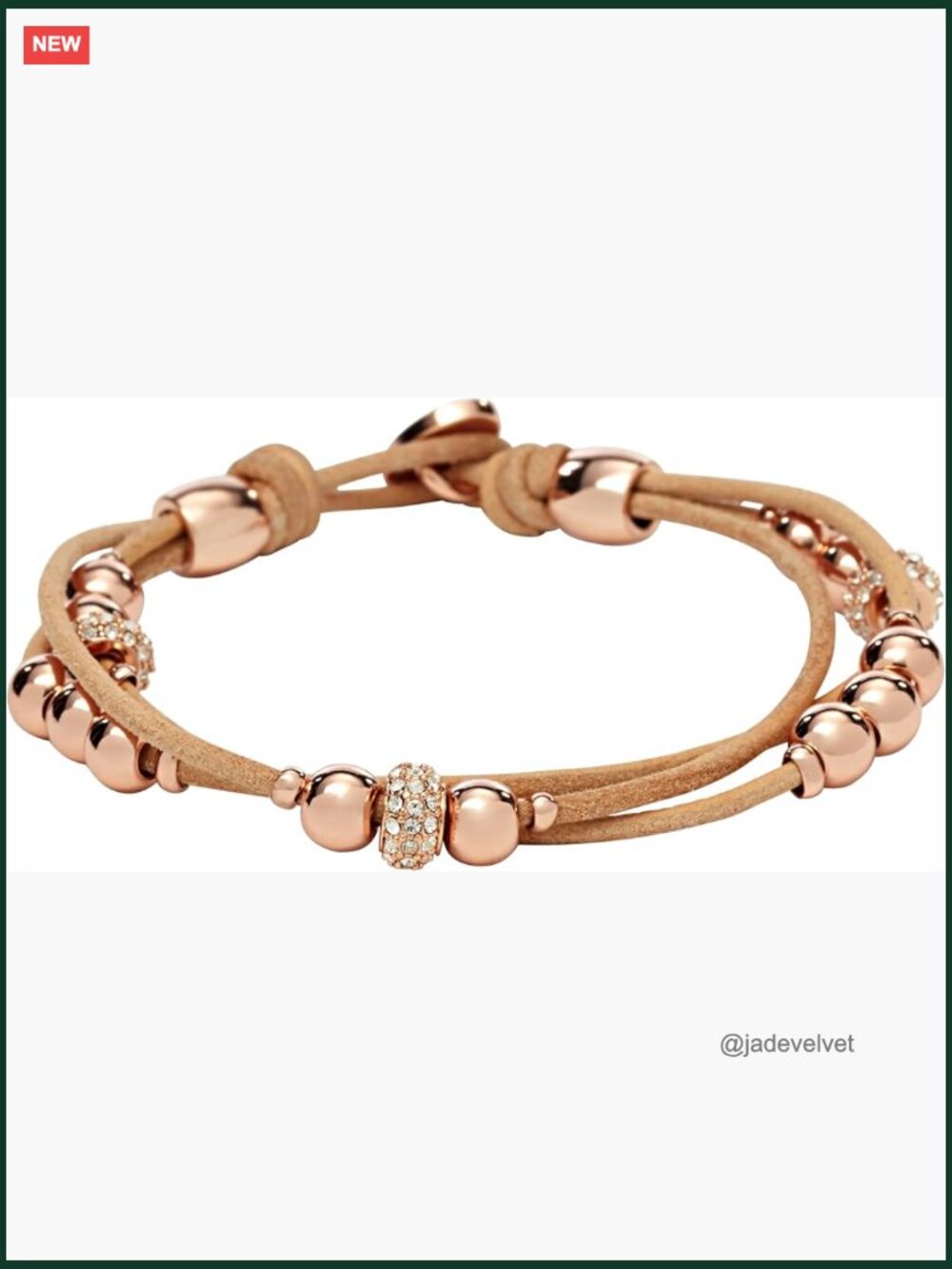 Triple Strand Leather Wrap Bracelet with Rose Gold Accents - Button Clasp